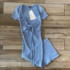Zara Sky Blue Ribbed Knit Dress